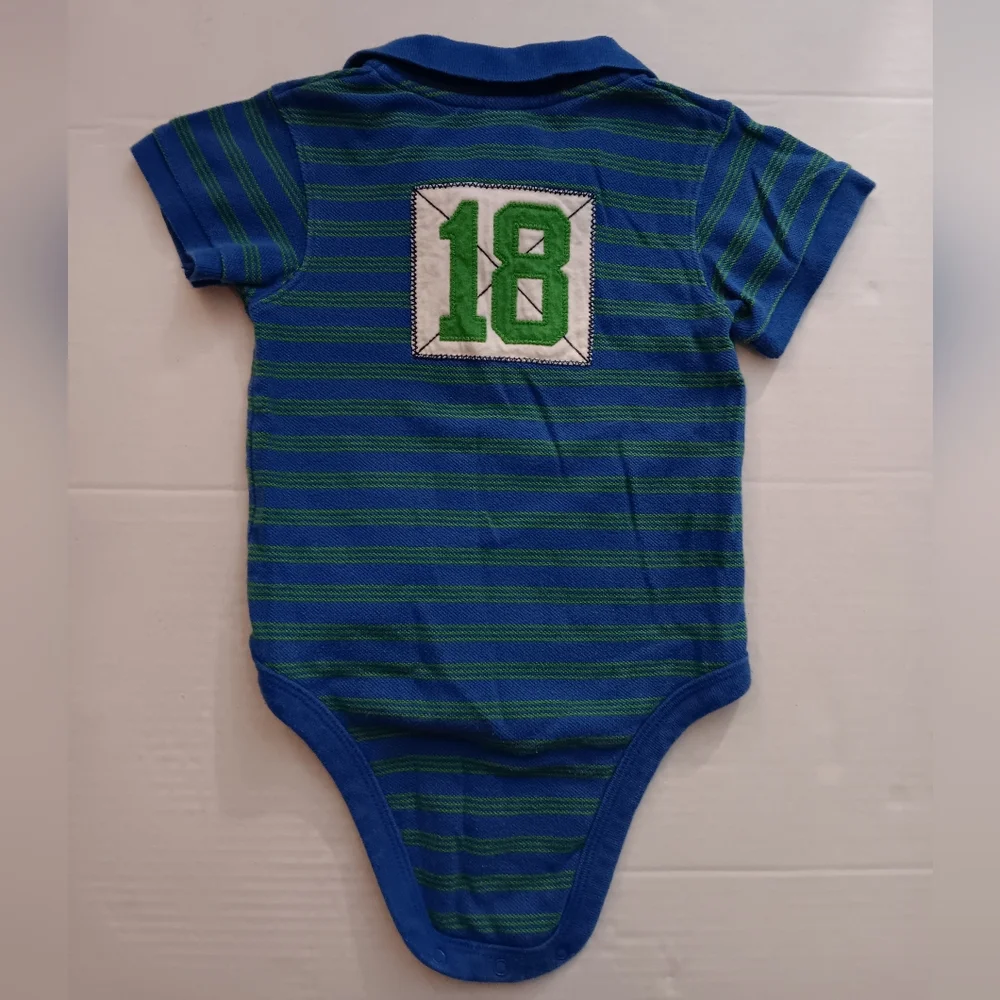 Baby GAP Kids Blue and Green Striped Polo Onesie Collar 12 - 18 Months